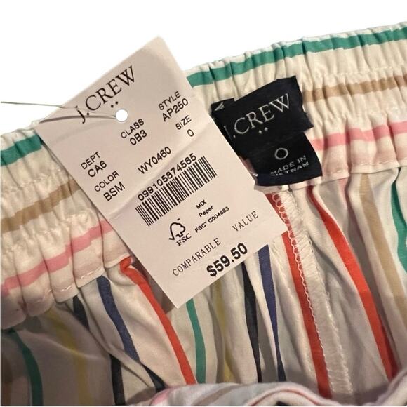 J Crew Striped tie-waist short stretch cotton poplin Size 0 New w/ Tag MSRP $60 - Picture 14 of 14